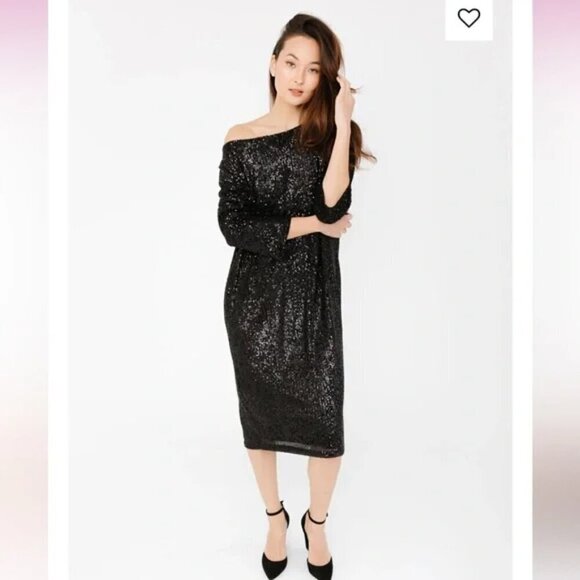 Smash + Tess Forever Frosted Dress-Black Sequin Midi Dress-Holiday New Years- XS - Picture 6 of 15